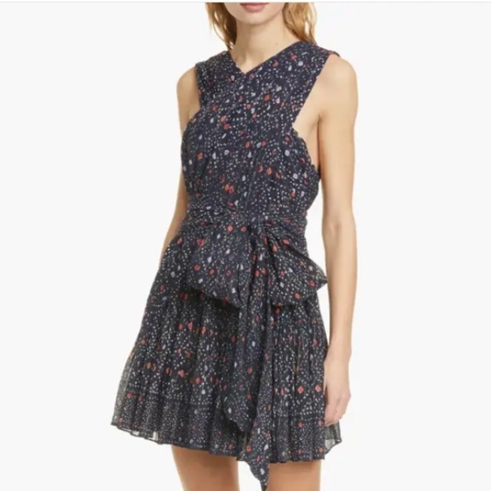 New Ulla Johnson Blue Floral Arisa Halter Flounce Mini Dress size 6